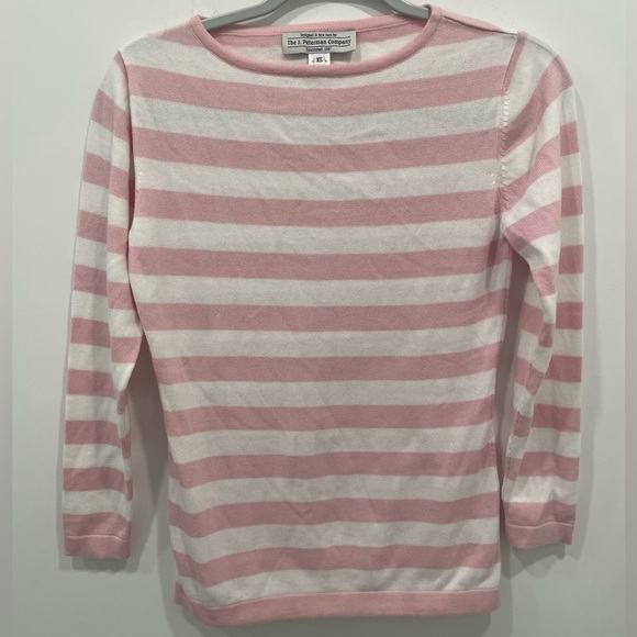 The J. Peterson Company Sweaters - J. Peterson Company Sweater Size XS Pink White Boatneck Pima Cotton 3/4 Sleeve